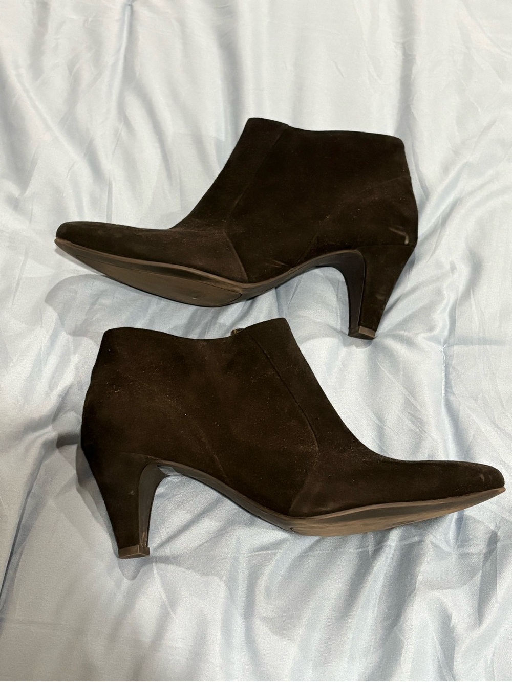 Paul Green Black Suede Ankle Booties with Curved Block Heel